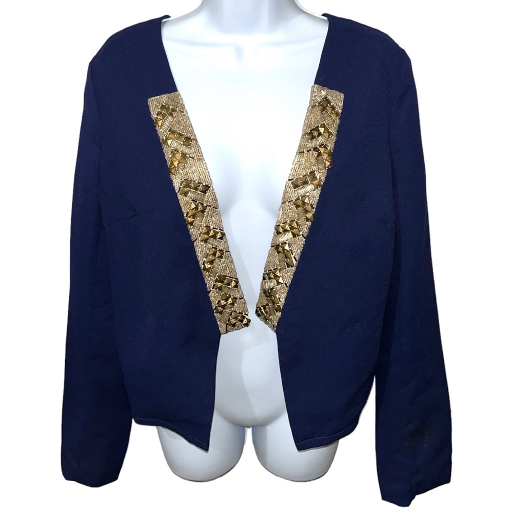 Under Skies Navy Blue/Gold Embellishment Open Blazer - L